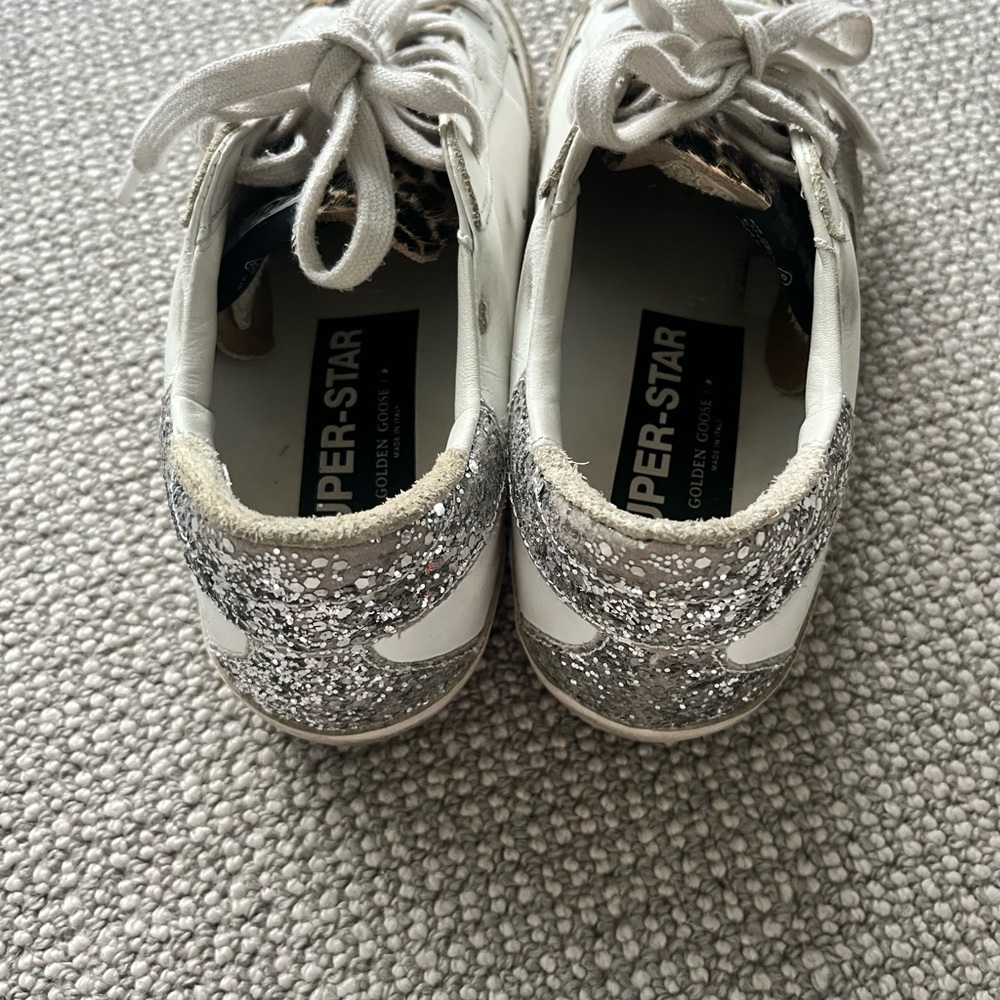Golden Goose White with Leopard and Glitter Sneakers with Red Laces - Picture 4 of 4